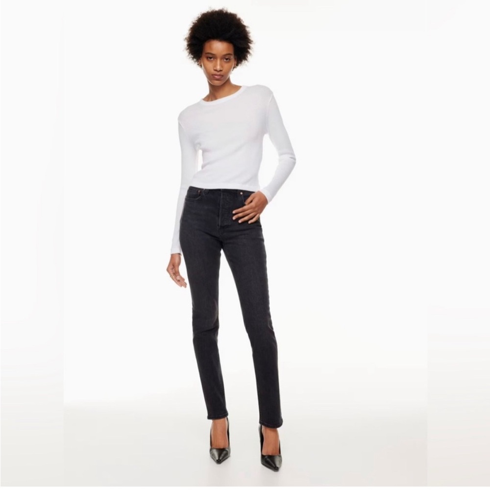 Denim Forum Aritzia The Yoko High Rise Slim Black Jeans Size 28 Frayed Hem